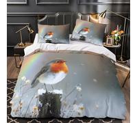 ZAWPPEUIO 3D Printed 3-Piece Bedding Set Bed Decor Zipper Closure Design Winter Robin Comforter Cover Washable Hypoallergenic for Boys,Girls,Adults Nature Wildlife Quilt Cover Single（135x200cm）
