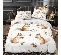 ZAWPPEUIO 3D Printed 3-Piece Bedding Set Bed Decor Zipper Closure Ultra Squirrel Illustrations Quilt Cover Washable Anti-allergic for Teens,Youth,Women Autumn Wildlife Duvet Cover Double（200x200cm）