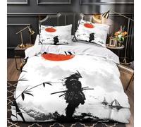ZAWPPEUIO 3D Printed 3-Piece Bedding Set Bedroom Decor Design Samurai Warrior Duvet Cover Durable Easy Care for Teenagers,Women,Boys Japanese Ink Painting Comforter Cover King（220x240cm）