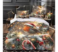 ZAWPPEUIO 3D Printed 3-Piece Bedding Set Home Decor Hidden Zipper Extra Soft ChristmasRobin Quilt Cover Breathable Wrinkle-Resistant for Adults,Boys,Teens Festive Duvet Cover Double（200x200cm）