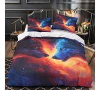 ZAWPPEUIO 3D Printed 3-Piece Bedding Set Home Decor Super Red Wolf Fantasy Duvet Cover Breathable Anti-allergic for Adults,Boys,Teenagers Blue Wolf Mystical Comforter Cover Single（135x200cm）