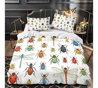 ZAWPPEUIO 3D Printed 3-Piece Bedding Set Home Decor Zipper Closure Design Insect Illustration Duvet Cover Durable Hotel Quality for Girls,Youth,Children Colorful Bug Comforter Cover King（220x240cm）