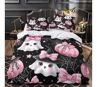 ZAWPPEUIO 3D Printed 3-Piece Bedding Set Home Decor Zipper Extra Soft Cute Ghosts Duvet Cover Breathable Anti-allergic for Youth,Boys,Adults kawaii Halloween Comforter Cover Single（140x200cm）