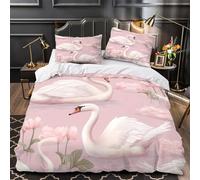 ZAWPPEUIO 3D Printed 3-Piece Bedding Set Room Decor Hidden Zipper Super Swan Illustration Comforter Cover Washable Hypoallergenic for Kids,Adults,Women Pink Watercolor Quilt Cover Single（135x200cm）