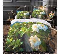 ZAWPPEUIO 3D Printed 3-Piece Bedding Set Room Decor Super White Gardenia Blooms Comforter Cover Easy Care Hypoallergenic for Teens,Adults,Boys Natureinspired Floral Quilt Cover Super king（260x220cm）