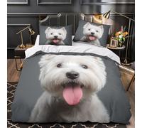 ZAWPPEUIO 3D Printed 3-Piece Bedding Set Room Decor Zipper Extra Cute White Dog Comforter Cover Breathable Wrinkle-Resistant for Youth,Boys,Children Studio Portrait Quilt Cover Single（140x200cm）