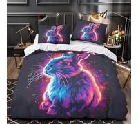 ZAWPPEUIO 3D Printed 3 Pieces Bedding Set Bed Decor Hidden Zipper Super Soft Neon Rabbit Quilt Cover Washable Wrinkle-Resistant for Youth,Kids,Women vibrant Digital Duvet Cover King（220x240cm）