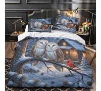 ZAWPPEUIO 3D Printed 3 Pieces Bedding Set Bed Decor Zipper Super Snowy Owl Pair Comforter Cover Hypoallergenic Machine Washable for Kids,Adults,Youth Winter Forest Quilt Cover Single（140x200cm）