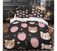 ZAWPPEUIO 3D Printed 3 Pieces Bedding Set Bedroom Decor Extra Cute Bear Faces Comforter Cover Machine Washable Hotel Quality for Youth,Teens,Boys coon Strawberry Quilt Cover Double（200x200cm）