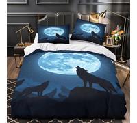 ZAWPPEUIO 3D Printed 3 Pieces Bedding Set Bedroom Decor Extra Wolf Howling Comforter Cover Breathable Wrinkle-Resistant for Girls,Teens,Boys Night Fantasy Quilt Cover Super king（260x220cm）
