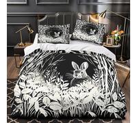 ZAWPPEUIO 3D Printed 3 Pieces Bedding Set Home Decor Design Forest Rabbit Duvet Cover Easy Care Hotel Quality for Teenagers,Boys,Women woodcut Comforter Cover Double（200x200cm）
