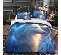 ZAWPPEUIO 3D Printed 3 Pieces Bedding Set Home Decor Extra White Wolf Fantasy Comforter Cover Durable Machine Washable for Children,Kids,Women spiritual Dreamcatcher Quilt Cover Single（135x200cm）