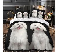 ZAWPPEUIO 3D Printed 3 Pieces Bedding Set Home Decor Hidden Zipper Extra Soft Cute White Dogs Quilt Cover Washable All Season for Adults,Kids,Girls Studio Pet Duvet Cover Single（140x200cm）