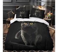 ZAWPPEUIO 3D Printed 3 Pieces Bedding Set Home Decor Hidden Zipper Ultra Black Cat Comforter Cover Breathable Anti-allergic for Teens,Adults,Kids studio Portrait Quilt Cover King（220x240cm）