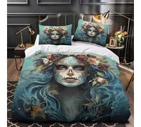 ZAWPPEUIO 3D Printed 3 Pieces Bedding Set Home Decor Hidden Zipper Ultra Soft Flower Crown Quilt Cover Breathable Anti-allergic for Adults,Kids,Teenagers sugar Skull Duvet Cover Single（135x200cm）