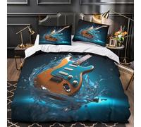 ZAWPPEUIO 3D Printed 3 Pieces Bedding Set Room Decor Hidden Zipper Super Soft Electric Guitar Splash Quilt Cover Durable Easy Care for Adults,Women,Teens Rock Music Vibe Duvet Cover Double（200x200cm）