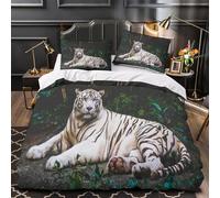 ZAWPPEUIO 3D Printed 3 Pieces Bedding Set Room Decor White Tiger Resting Comforter Cover Hypoallergenic All Season for Adults,Kids,Teens Wild Animal Portrait Quilt Cover Super king（260x220cm）