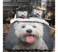 ZAWPPEUIO 3D Printed 3 Pieces Bedding Set Room Decor Zipper Extra Soft Cute White Dog Comforter Cover Hypoallergenic All Season for Adults,Kids,Teens Studio Portrait Quilt Cover Single（135x200cm）