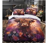 ZAWPPEUIO 3D Printed 3 Pieces Bedding Set Room Decor Zipper Extra Soft Highland Cow Comforter Cover Durable Hotel Quality for Kids,Teenagers,Adults Fantasy Quilt Cover Single（135x200cm）