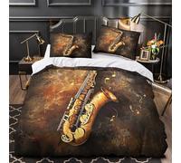 ZAWPPEUIO 3D Printed 3 Pieces Bedding Set Room Decor Zipper Ultra Soft Saxophone Jazz Quilt Cover Durable Easy Care for Adults,Teenagers,Boys musical Instrument Duvet Cover Single（140x200cm）