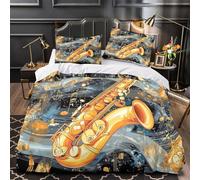 ZAWPPEUIO 3D Printed 3 Pieces Bedding Set Room Decor Zipper Ultra Soft Saxophone Quilt Cover Durable Easy Care for Adults,Teenagers,Boys Jazz Music Duvet Cover Single（140x200cm）