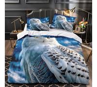 ZAWPPEUIO 3D Printed 3 Pieces Bedding Set Room Decor Zipper Ultra Soft Snowy Owl Night Quilt Cover Durable Easy Care for Adults,Teenagers,Boys Fantasy Duvet Cover Super king（260x220cm）