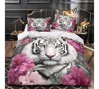 ZAWPPEUIO 3D Printed 3 Pieces Bedding Set Room Decor Zipper Ultra Soft White Tiger Face Quilt Cover Breathable Durable for Teens,Kids,Youth floral Duvet Cover Single（135x200cm）