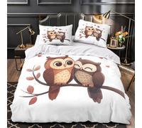 ZAWPPEUIO 3D Printed 3PCs Bedding Set Bed Decor Design Cute Owl Couple Duvet Cover Hypoallergenic Wrinkle-Resistant for Kids,Teens,Women Coon Love Comforter Cover Super king（260x220cm）