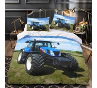 ZAWPPEUIO 3D Printed 3PCs Bedding Set Bed Decor Design Super Blue Tractor Farm Comforter Cover Washable Hypoallergenic for Boys,Girls,Adults agricultural Vehicle Quilt Cover Super king（260x220cm）