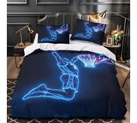 ZAWPPEUIO 3D Printed 3PCs Bedding Set Bed Decor Hidden Zipper Ultra Basketball Player Dunk Quilt Cover Breathable Anti-allergic for Kids,Adults,Teenagers neon Sports Duvet Cover King（220x240cm）