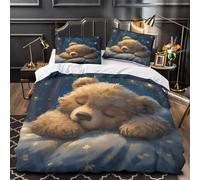 ZAWPPEUIO 3D Printed 3PCs Bedding Set Bed Decor Hidden Zipper Ultra Cute Bear Sleeping Quilt Cover Breathable Anti-allergic for Kids,Adults,Teenagers Night Fantasy Duvet Cover Super king（260x220cm）
