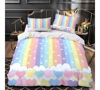 ZAWPPEUIO 3D Printed 3PCs Bedding Set Bed Decor Hidden Zipper Ultra Rainbow Stripes Quilt Cover Breathable Anti-allergic for Kids,Adults,Teenagers Cute Pastel He Duvet Cover Single（135x200cm）