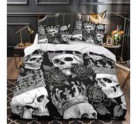 ZAWPPEUIO 3D Printed 3PCs Bedding Set Bed Decor Zipper Closure Design Extra Soft Skull with Crown Duvet Cover Hypoallergenic Wrinkle-Resistant for Kids,Teens,Women Comforter Cover Single（140x200cm）