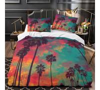 ZAWPPEUIO 3D Printed 3PCs Bedding Set Bed Decor Zipper Closure Super Soft Palm Trees Sunset Quilt Cover Durable Anti-allergic for Kids,Adults,Women vibrant Tropical Sky Duvet Cover Double（200x200cm）