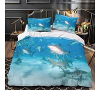 ZAWPPEUIO 3D Printed 3PCs Bedding Set Bed Decor Zipper Closure Super Soft Underwater Sharks Quilt Cover Hypoallergenic All Season for Adults,Boys,Children Marine Wildlife Duvet Cover King（220x240cm）