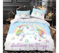 ZAWPPEUIO 3D Printed 3PCs Bedding Set Bed Decor Zipper Ultra Soft Pegasus Unicorn Comforter Cover Breathable Wrinkle-Resistant for Teens,Kids,Women Coon Fantasy Quilt Cover Single（135x200cm）