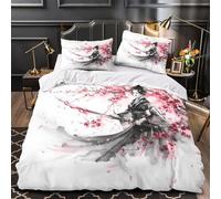 ZAWPPEUIO 3D Printed 3PCs Bedding Set Bed Decor Zipper Ultra Soft Samurai Warrior Comforter Cover Breathable Wrinkle-Resistant for Teens,Kids,Women Japanese Ink Painting Quilt Cover Double（200x200cm）