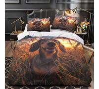 ZAWPPEUIO 3D Printed 3PCs Bedding Set Bedroom Decor Hidden Zipper Super Dachshund Puppy Duvet Cover Breathable Machine Washable for Girls,Boys,Youth Sunset Field Comforter Cover King（220x240cm）