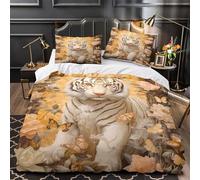 ZAWPPEUIO 3D Printed 3PCs Bedding Set Bedroom Decor Zipper Closure Super White Tiger Duvet Cover Breathable Anti-allergic for Youth,Boys,Teenagers Fantasy Comforter Cover Single（135x200cm）