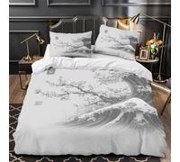 ZAWPPEUIO 3D Printed 3PCs Bedding Set Home Decor Hidden Zipper Super Soft Wave Quilt Cover Easy Care Machine Washable for Teenagers,Boys,Women Japanese Woodblock Duvet Cover Super king（260x220cm）