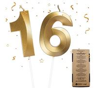 ZAWTR 16th Birthday Candles, Numeral Candles Happy Birthday Cake Candles-Number 1 & Number 6 Birthday Candle, Gold Number Candles Cake Topper Decoration for Birthday Wedding Anniversary Celebration