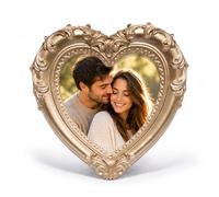 ZAWUU Heart Shaped Photo Frame - Vintage Ornate Gold Resin 4×4 Decorative Tabletop Picture Frame with Acrylic Cover - Romantic Gift for Valentine’s Day, Wedding, Anniversary, Mother’s Day & Birthday