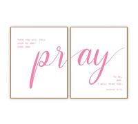 zaxek Pink Bible Verse Wall Art Decor, Christian Poster, Inspirational Wall Prints,Bible Verse Posters, Pink Christian Paintings for Living Room Bedroom Home Decoration, Pray to Me -2Pcs(No Frame)