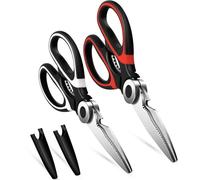 Zaxetic Kitchen Scissors Heavy Duty Multi-Function Purpose, Ultra Sharp Cutters with Blade Cover, Sharp 3CR14 Stainless-Steel Edges for Chicken, Fish, Poultry, Meat, 2 Pack (White & Red)