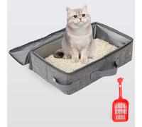 Zaxiva Portable Cat Litter Box with Lid, Open Cat Litter Box with Zipper and Scoop Handle, Litter Box for Travel, Lightweight, Easy to Clean, Foldable, Leak Proof