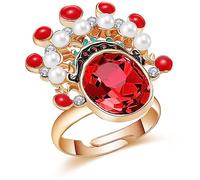 Zaycca Red Ruby Rhinestone Chinese Adjustable Ring - Ethic Garnet Rings for Women Girls, Non-Precious Metal, No Gemstone