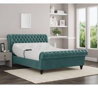 Zaye Living Lucia Electric Adjustable Upholstered Sleigh Bed Frame in Green | Size: Single Zaye Living Green Single