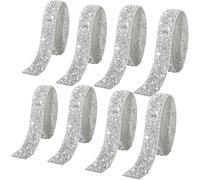 Zayejod 8 Rolls Silver Resin Rhinestone Ribbons Self-Adhesive Crystal Ribbon Roll Glitter Resin Diamond Belt Bling Sparkling Diamond Ribbon Bling Stickers Wrap Crystal Roll for DIY Arts Crafts,30mm