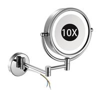 Zayeksole 8.5" Wall Mounted Bathroom Shaving Vanity Mirror with Lights, 2-Sided Magnifying Cosmetic Mirror, 360° Swivel Foldable LED Chrome Makeup Mirror,10x,Hardwired