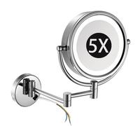 Zayeksole 8.5" Wall Mounted Bathroom Shaving Vanity Mirror with Lights, 2-Sided Magnifying Cosmetic Mirror, 360° Swivel Foldable LED Chrome Makeup Mirror,5x,Hardwired